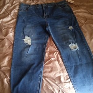 PatPat Women's Distressed Boyfriend Jeans - Classic Blue